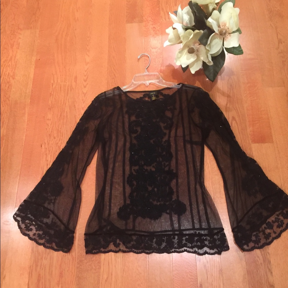 Plenty sheer black top with bell sleeves